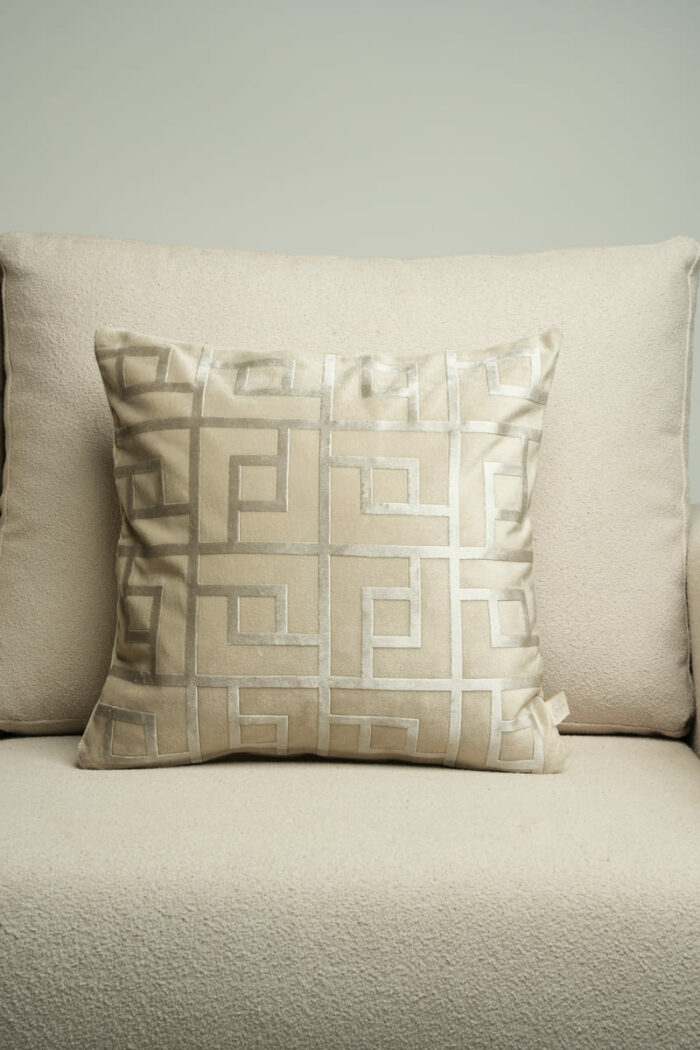 Coussin grège clair sérigraphié - Motif gris – Image 1
