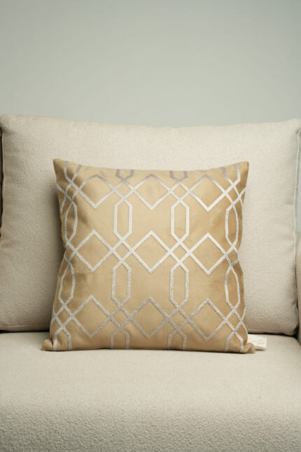 Coussin marron sérigraphié - Motif gris moucheté