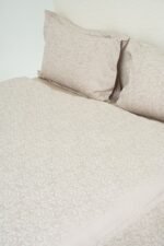 Pack housse de couette jacquard tissé beige rosé