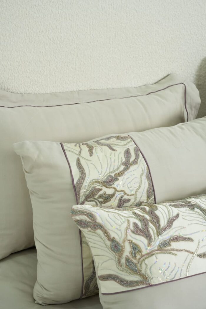 Pack housse de couette brodée - Grège et mauve – Image 1