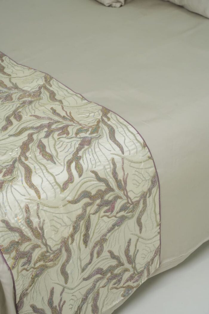 Pack housse de couette brodée - Grège et mauve – Image 2