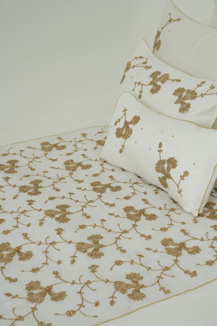 Pack housse de couette brodée - Blanc cassé et doré – Image 1