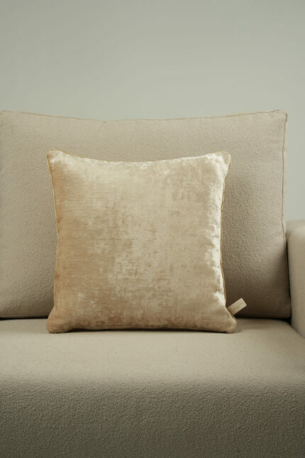 Coussin velours beige - bords dorés