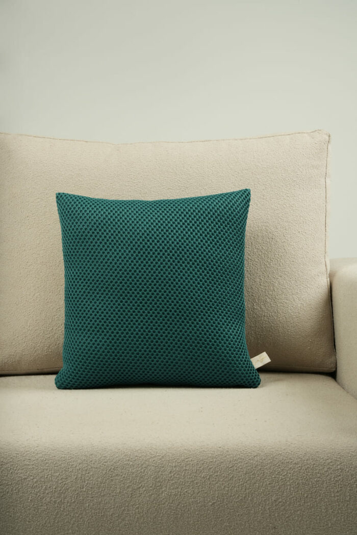 Coussin bleu canard motif nid d'abeilles – Image 1