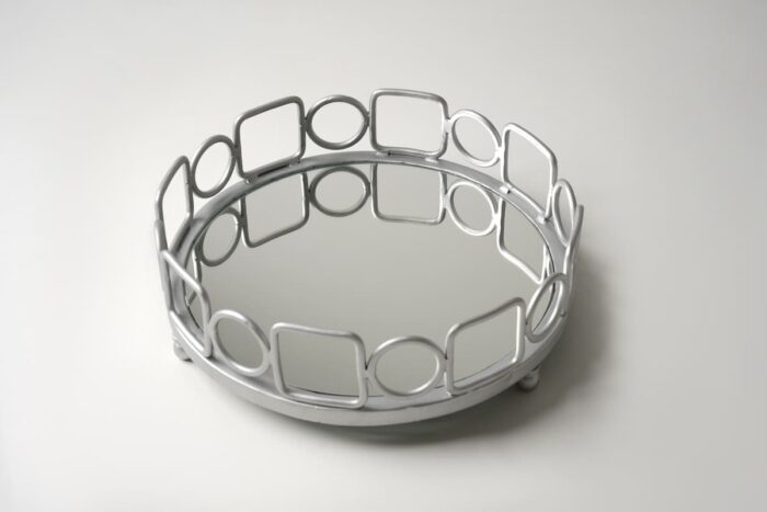 Plateau circulaire argent - Contour carrés cercles – Image 2