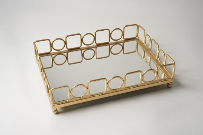 Plateau rectangulaire doré grand modèle - Contour carrés cercles – Image 2