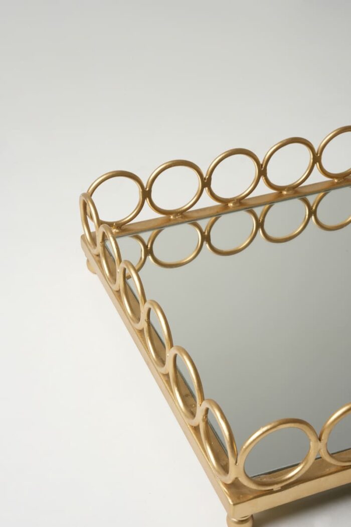 Plateau carré doré grand modèle - Contour cercles – Image 1