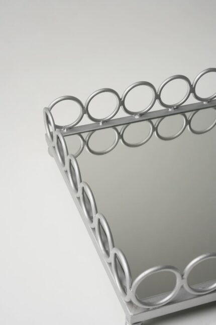 Plateau carré argent grand modèle - Contour cercles