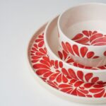 Service à table 21 pièces en céramique - Motif rouge