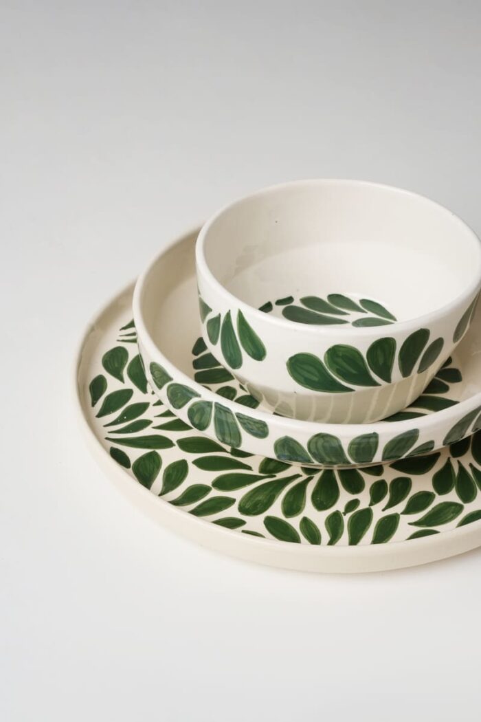 Service à table 21 pièces en céramique - Motif vert – Image 1