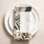 Lot de 6 serviettes - Blanc cassé bordure tropicale