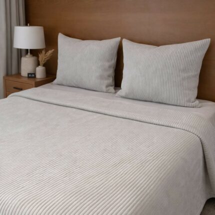 Jeté de lit 3 pièces - Rayé grège