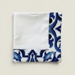 Lot de 6 serviettes - Blanc cassé bordure arabesque bleu grand motif – Image 2