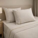 Parure de lit unie beige - Passepoil doré