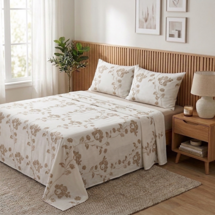 Jeté de lit 3 pièces - Brodé beige & blanc cassé