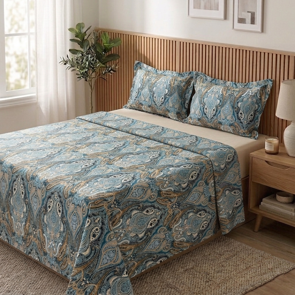 2ac9f956-6dee-4a7b-b698-acfb0e4ce1db Parure de lit imprimée - Cachemire bleu canard & orange – Image 1