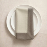 Lot de 6 serviettes - Beige bordure grège foncé