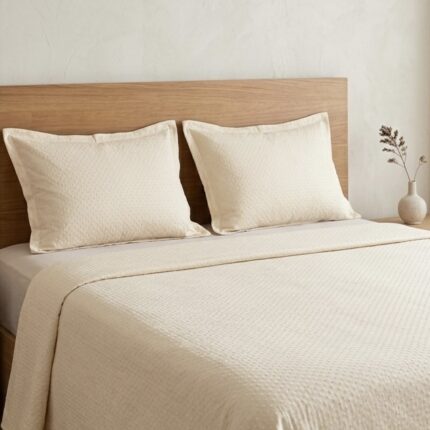 Jeté de lit 3 pièces - Crème texturé à points