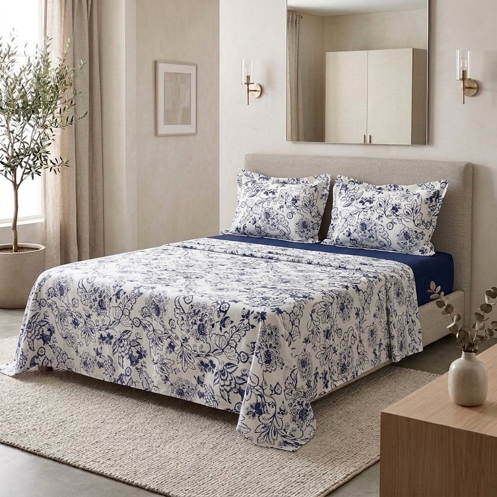 1d30591d-f28e-4e84-87ae-e0c6590ae29f Parure de lit imprimée - Grandes fleurs bleu marine – Image 1
