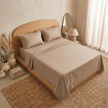 Parure de lit unie - Marron clair