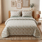 Pack housse de couette imprimée - Fleurie vert pastel