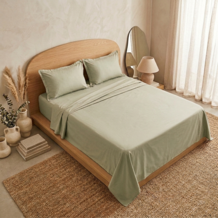 Parure de lit unie - Vert amande