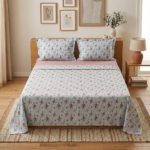 Parure de lit imprimée – Fleurie bleu pastel