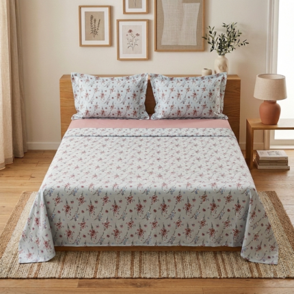 Parure de lit imprimée – Fleurie bleu pastel