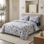Pack housse de couette imprimée - Grandes fleurs bleu marine
