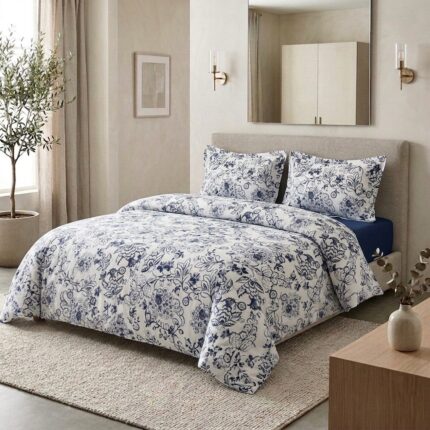 Pack housse de couette imprimée - Grandes fleurs bleu marine