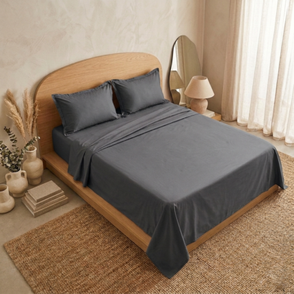 Parure de lit unie - Gris charbon