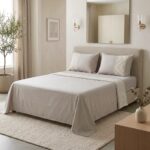 Parure de lit unie grège - Bande lin