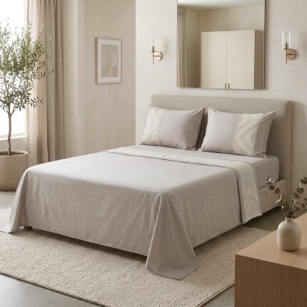 Parure de lit unie grège - Bande lin