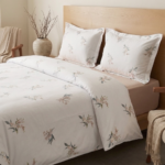 Pack housse de couette imprimée - Bouquet blanc cassé et beige rosé