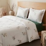 Pack housse de couette imprimée - Bouquet blanc cassé et vert