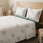 Parure de lit imprimée - Bouquet blanc cassé et vert