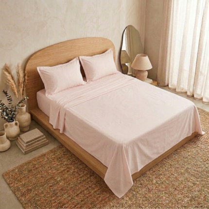 Parure de lit unie - Rose coquille d'oeuf