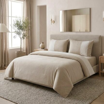 Pack housse de couette unie beige - Bande lin