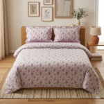 Pack housse de couette imprimée - Fleurie mauve pastel