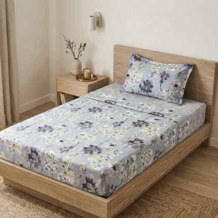 Parure de lit imprimée - Florale bleutée