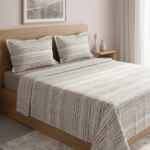 Parure de lit imprimée – Rayé beige