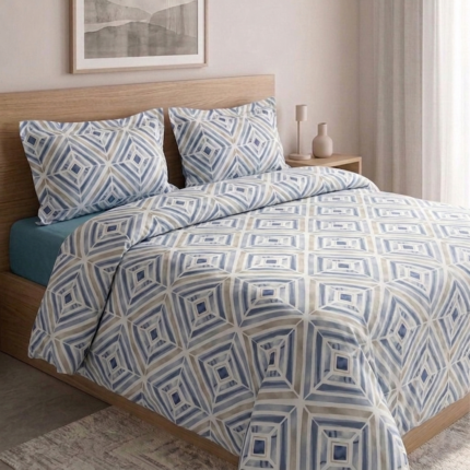 Pack housse de couette imprimée - Losange bleu