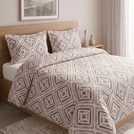 Pack housse de couette imprimée - Losange rose