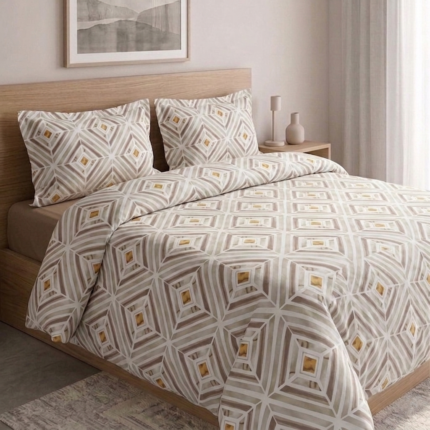 Pack housse de couette imprimée - Losange beige