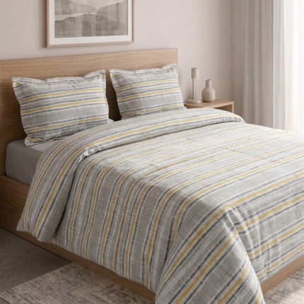 Pack housse de couette imprimée - Rayé gris