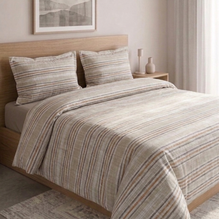 Pack housse de couette imprimée - Rayé beige