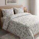 Pack housse de couette imprimée - Fleurie gris