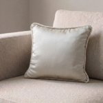 Coussin carré uni grège clair à cordon torsadé