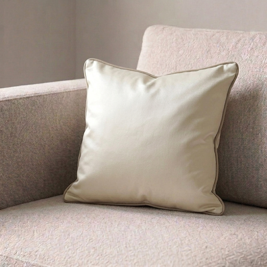 4458fb48-08a9-473c-be18-fbbe2c70f0ba Coussin carré uni beige à cordon grège – Image 1