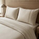 Pack housse de couette unie beige – Bande ajourée